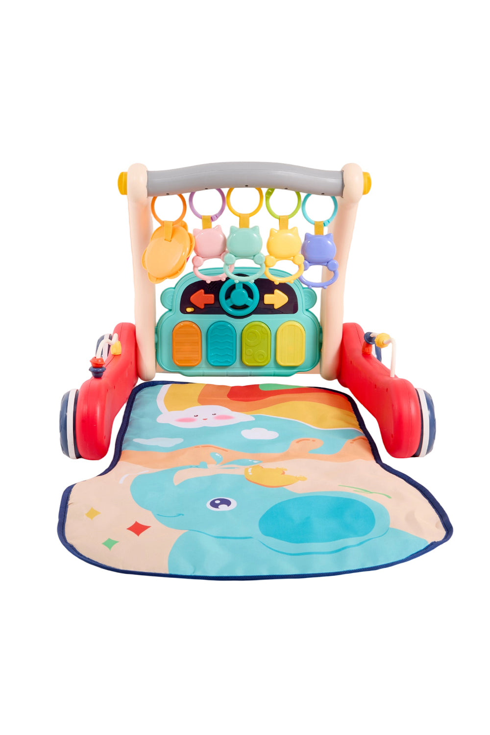 2-in-1 Foldable Baby Walker with Musical Play Mat and Keyboard