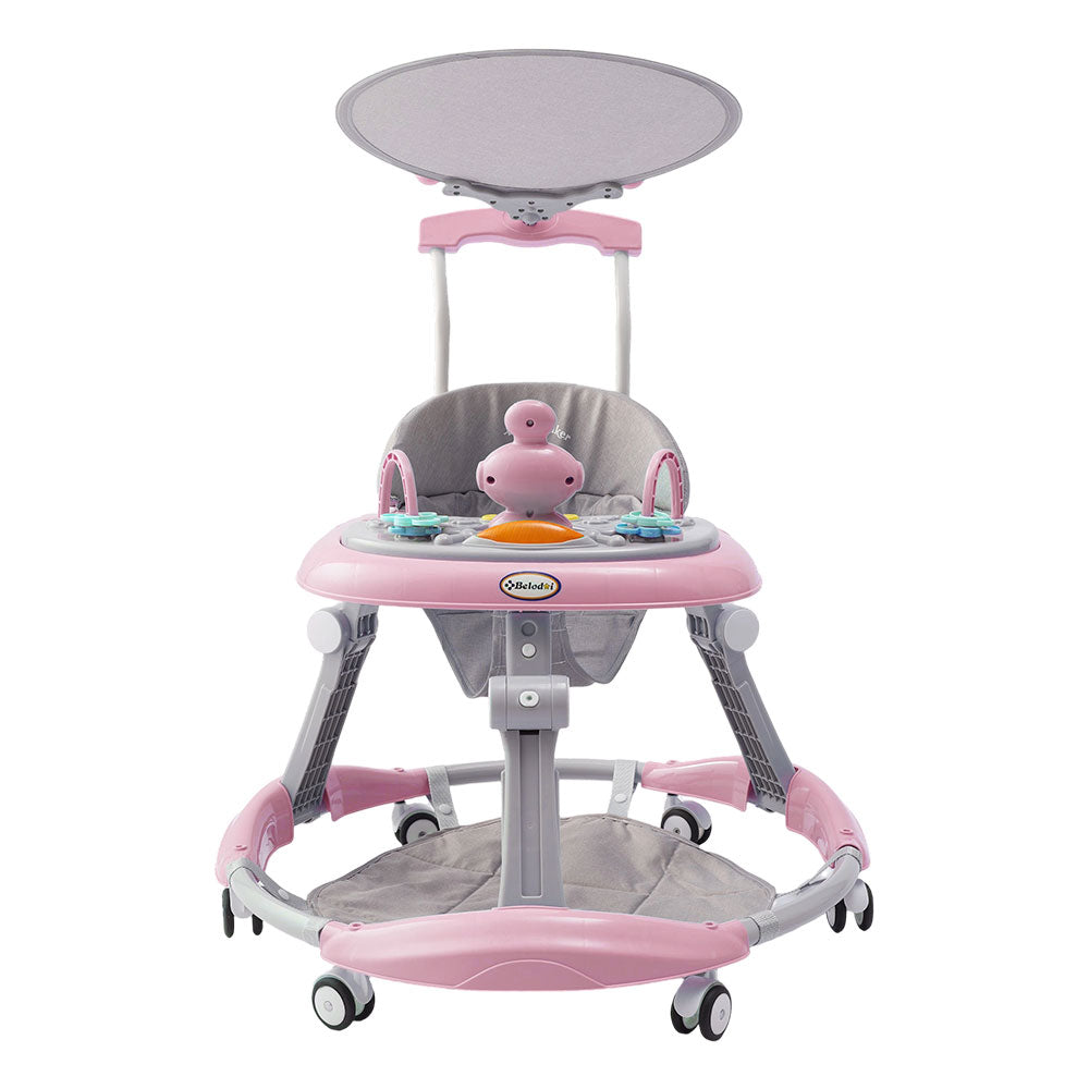 Adjustable Baby Walker with Sunshade – Feeding Tray, Music, Toys & Safety Brakes