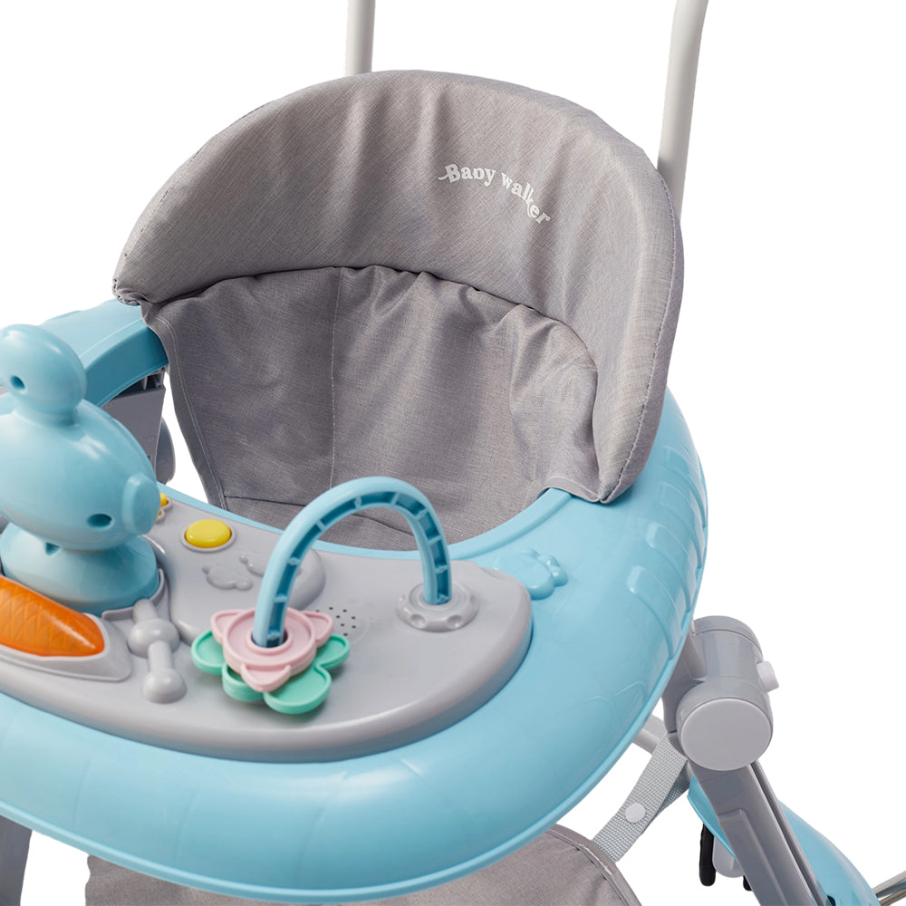Adjustable Baby Walker with Sunshade – Feeding Tray, Music, Toys & Safety Brakes