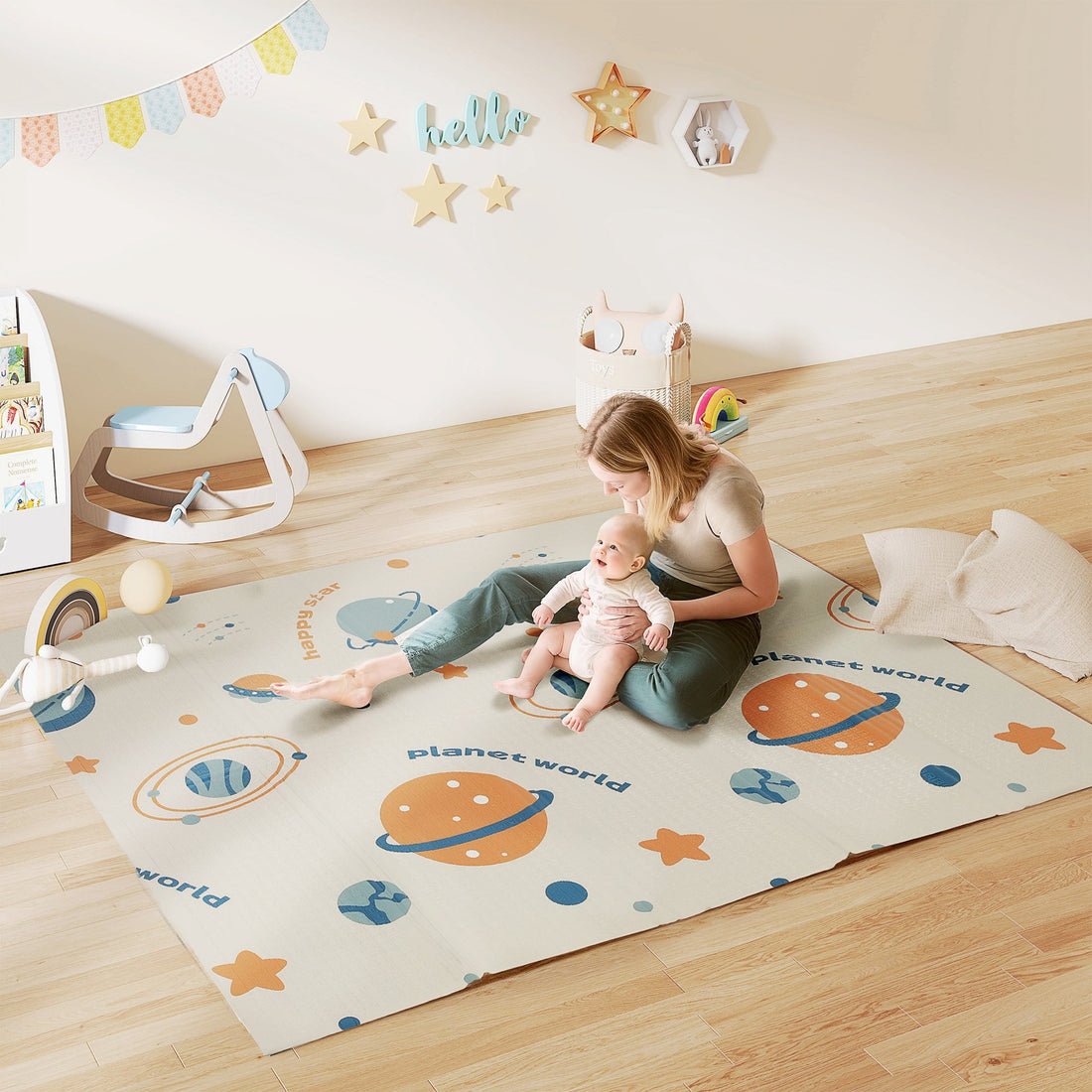 Foldable Baby Play Mat – Space Theme with Astronauts and Planets