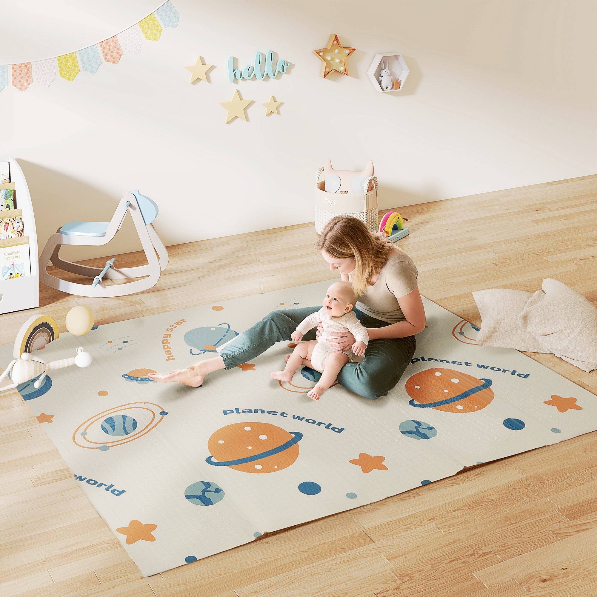 Foldable Baby Play Mat – Space Theme with Astronauts and Planets