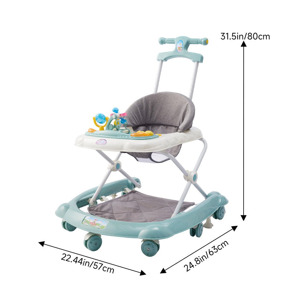 Multifunctional Baby Walker – Foldable Design with Tray, Music, Toys, and Brake Wheels
