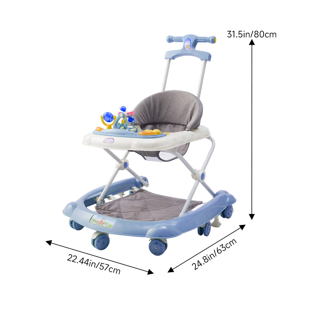 Multifunctional Baby Walker – Foldable Design with Tray, Music, Toys, and Brake Wheels