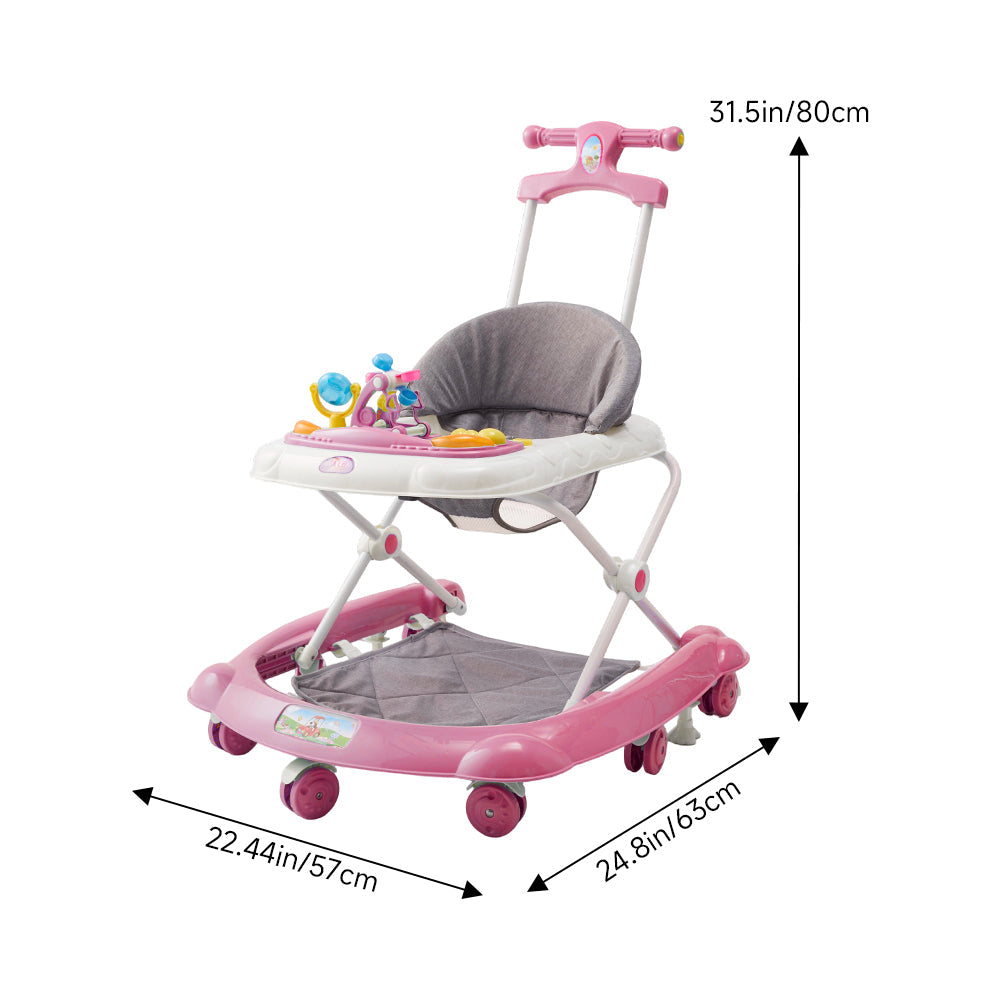 Multifunctional Baby Walker – Foldable Design with Tray, Music, Toys, and Brake Wheels