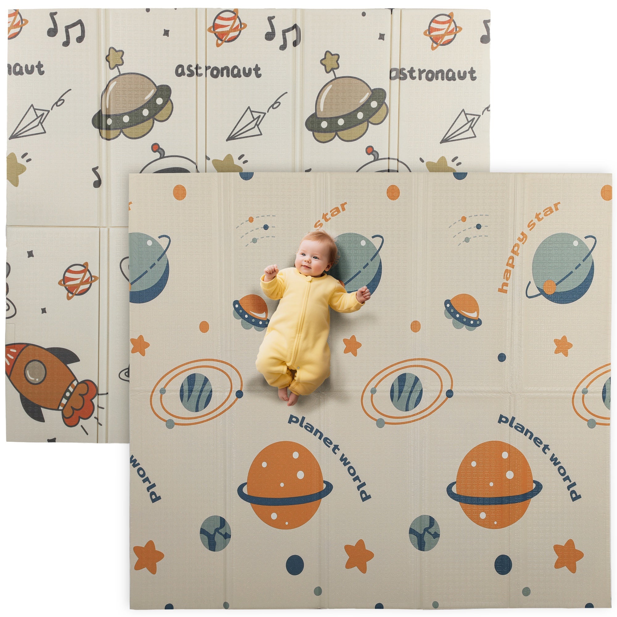 Foldable Baby Play Mat – Space Theme with Astronauts and Planets