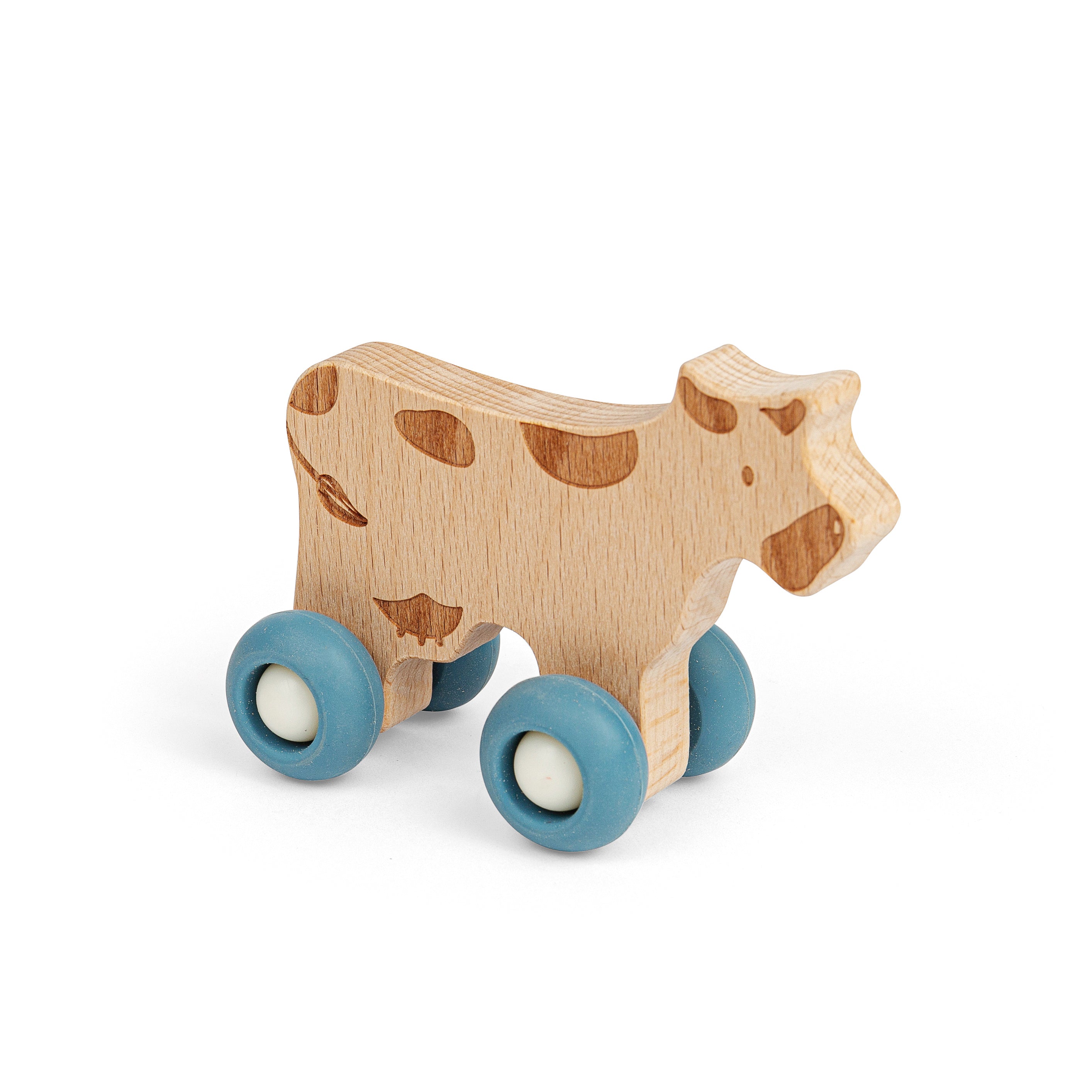Push-Along Wooden Farm Animal Toy – Cow on Wheels