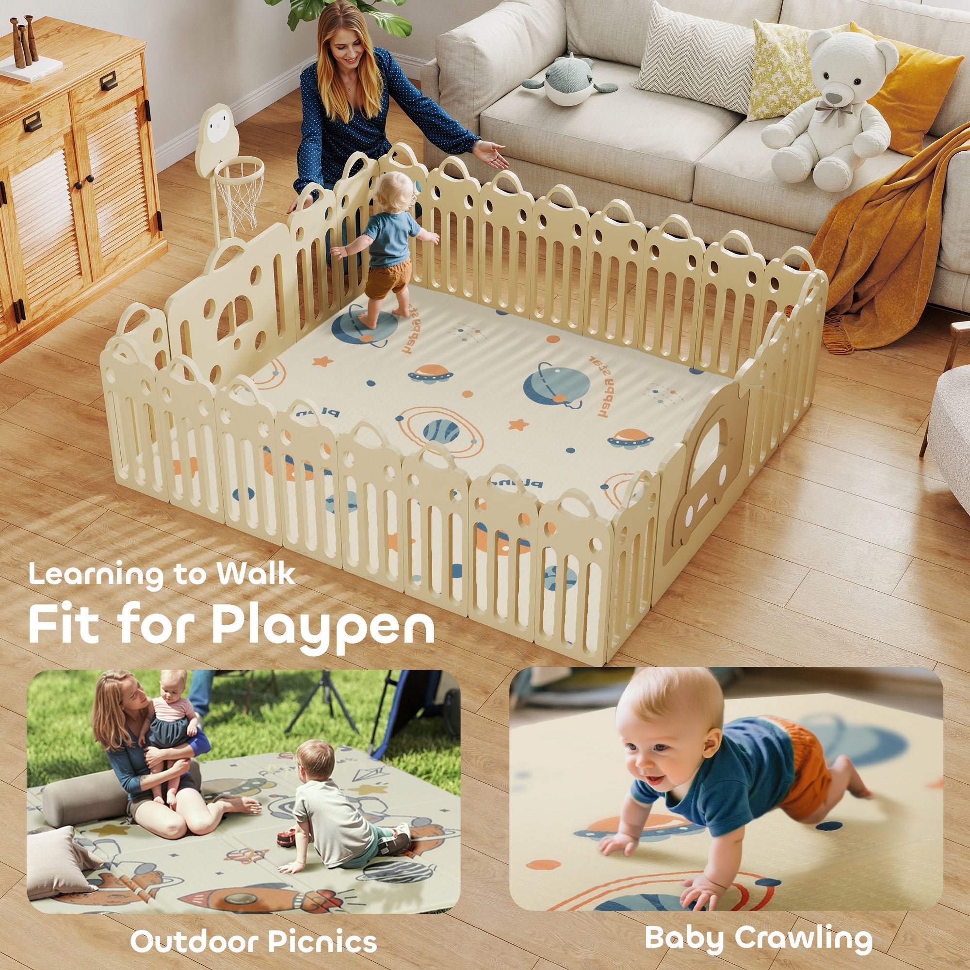 Foldable Baby Play Mat – Space Theme with Astronauts and Planets