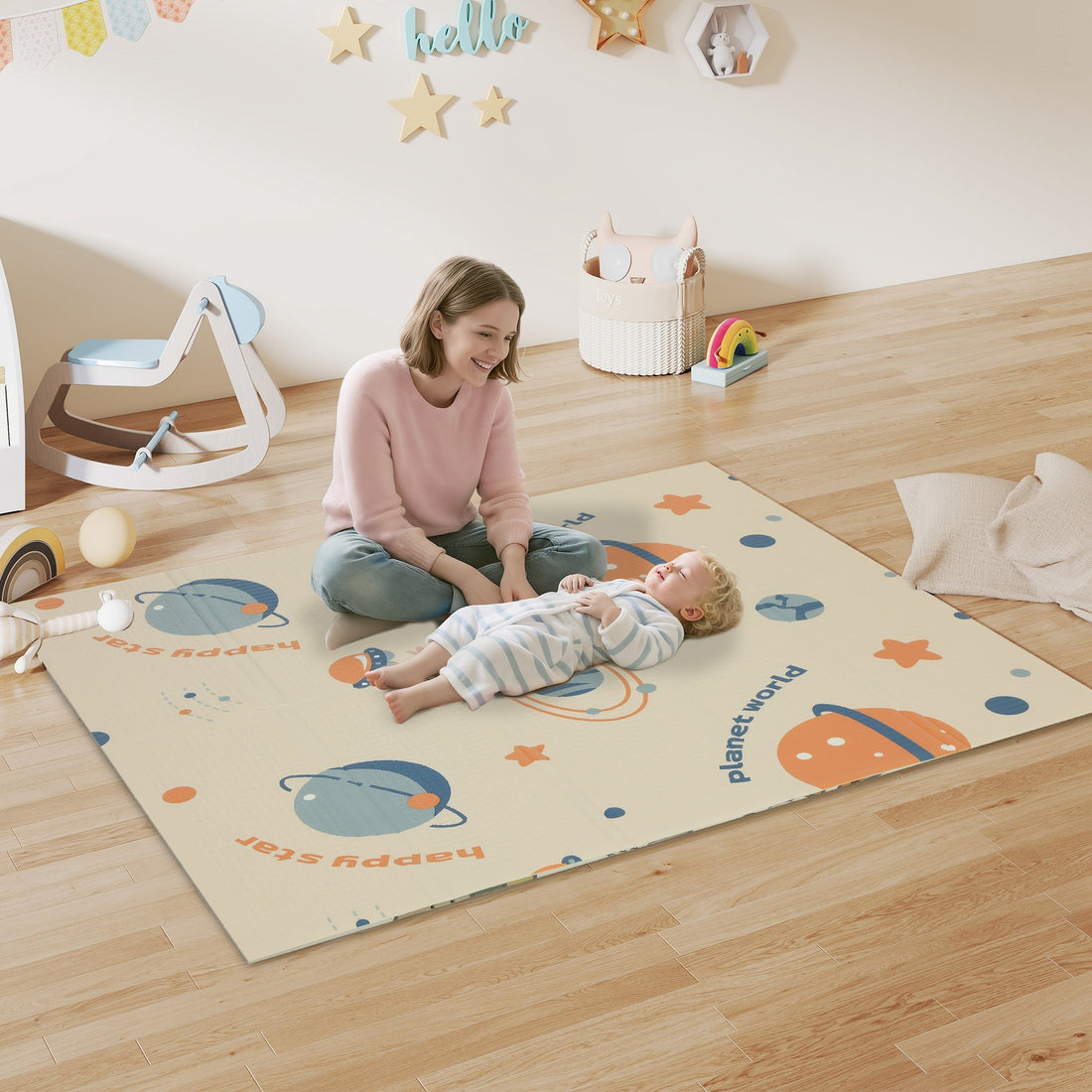 Double-Sided Baby Play Mat – Space Theme with Astronauts and Planets
