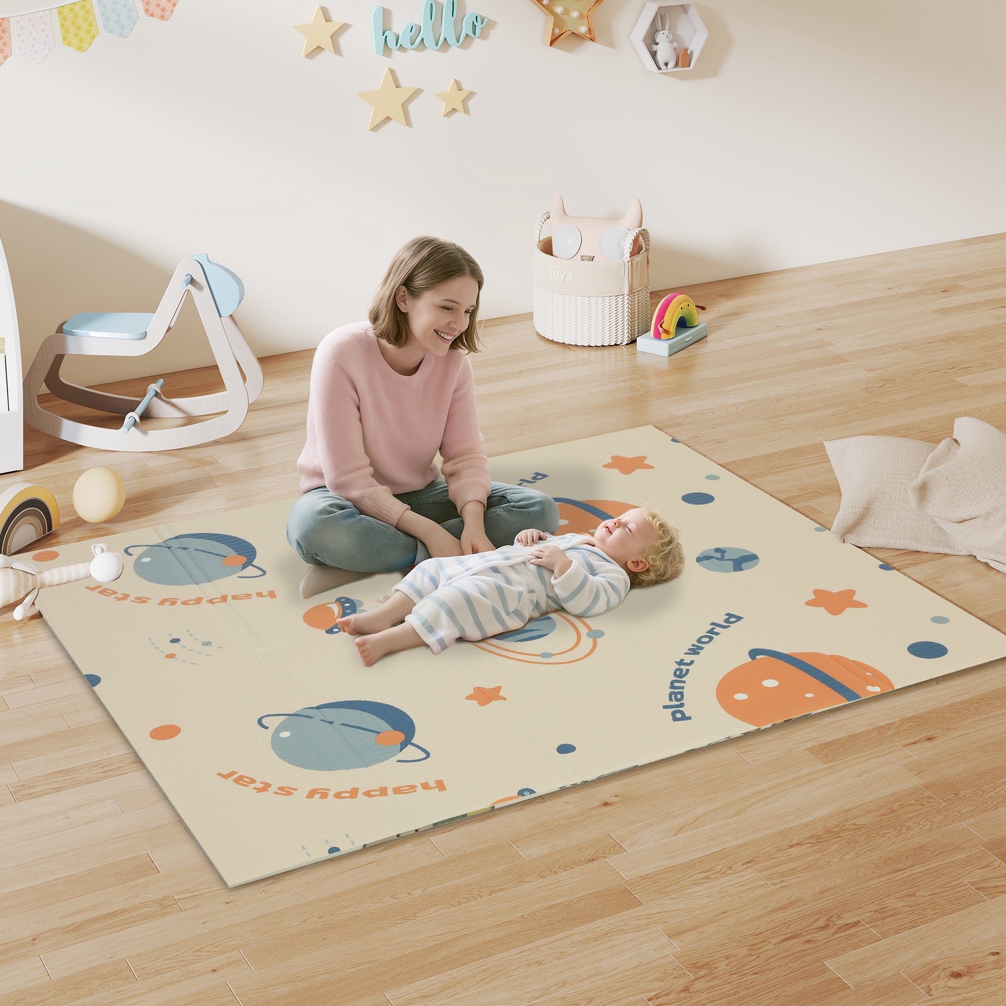 Double-Sided Baby Play Mat – Space Theme with Astronauts and Planets
