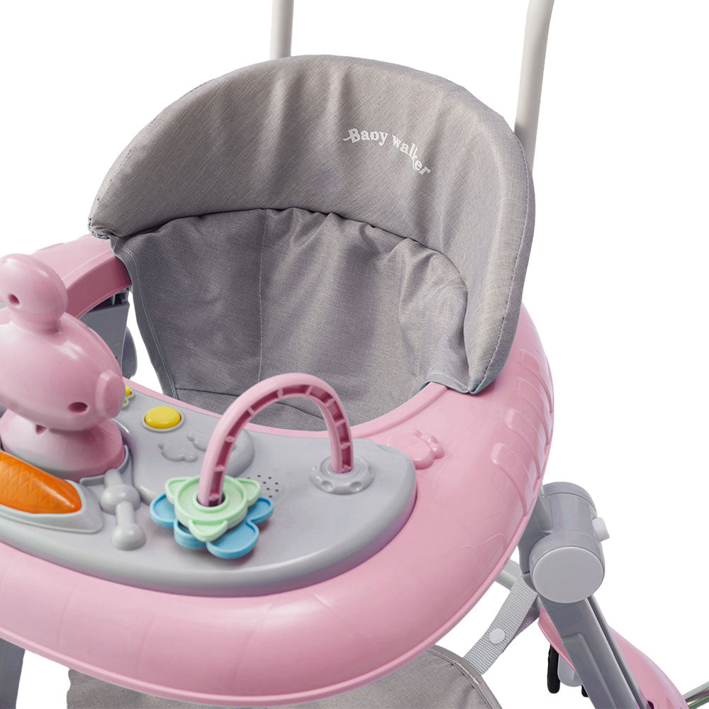 Adjustable Baby Walker with Sunshade – Feeding Tray, Music, Toys & Safety Brakes