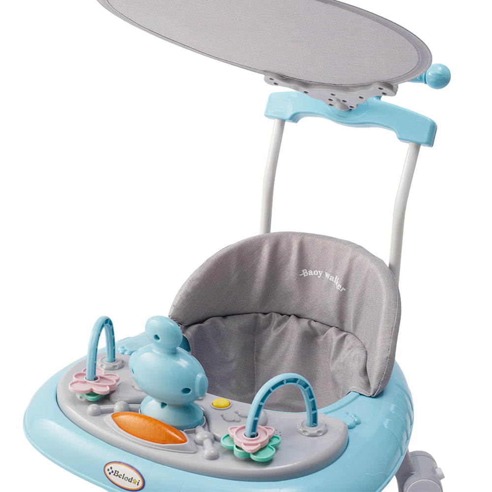 Adjustable Baby Walker with Sunshade – Feeding Tray, Music, Toys & Safety Brakes