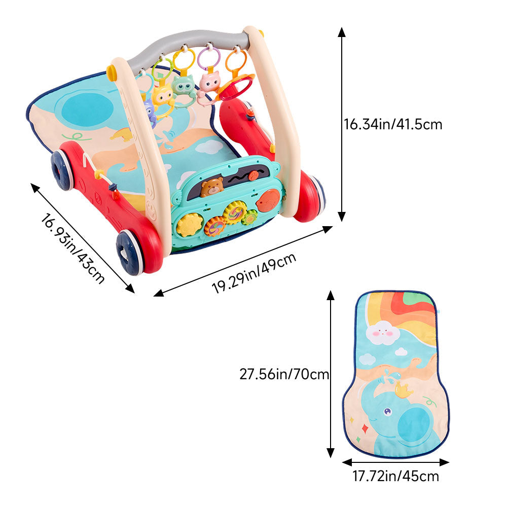 2-in-1 Foldable Baby Walker with Musical Play Mat and Keyboard