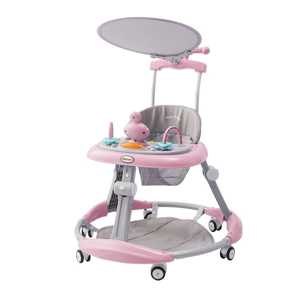 Adjustable Baby Walker with Sunshade – Feeding Tray, Music, Toys & Safety Brakes