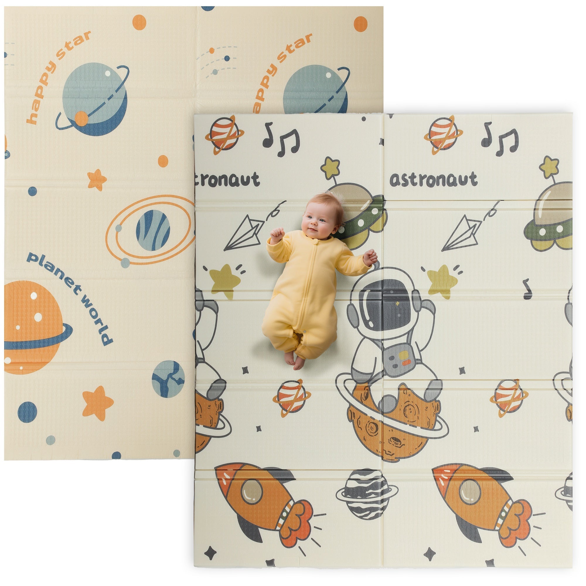 Double-Sided Baby Play Mat – Space Theme with Astronauts and Planets