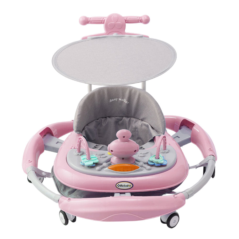 Adjustable Baby Walker with Sunshade – Feeding Tray, Music, Toys & Safety Brakes