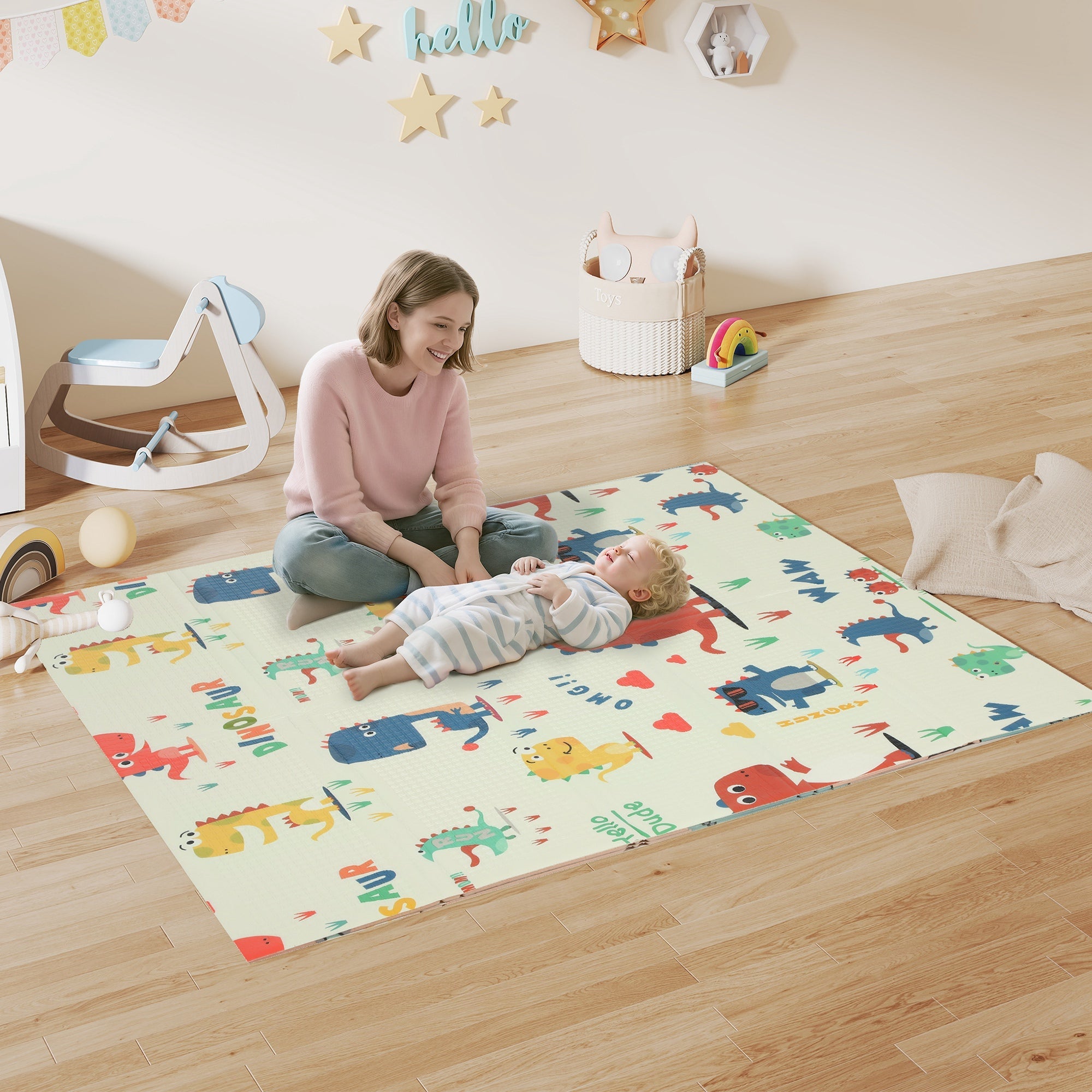 Reversible Baby Crawling Mat – Dinosaur Theme, Non-Toxic and Soft